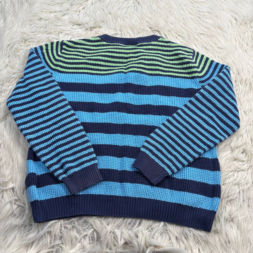 Hanna Andersson Boy's Youth 140 US 10 Mixed Stripe Sweater Green Blue Elbow Pads - Picture 6 of 6